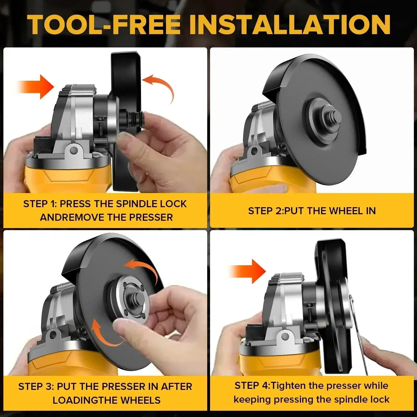Cordless Brushless Angle Grinder 125mm 4 Gears Cutting Tool