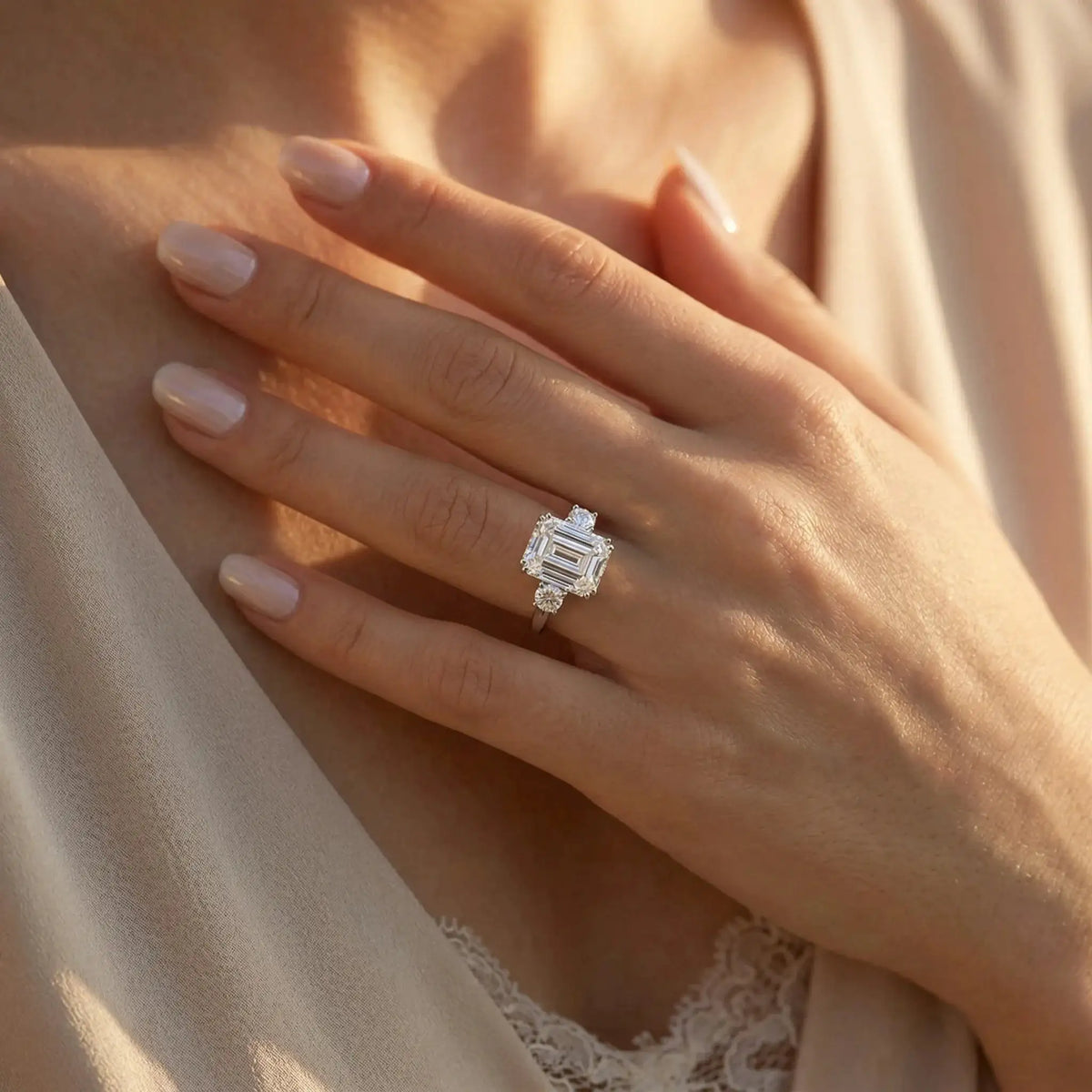 Moissanite Ring in Sterling Silver Asscher — product view 5
