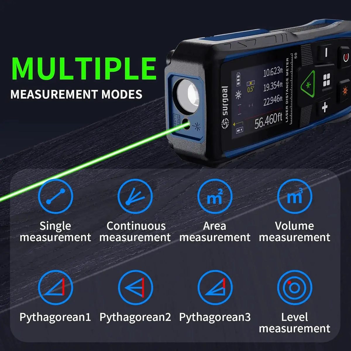 Color Screen 100m Green Laser Rangefinders Multifunction with Digital Level Vibration Meter Laser Tape