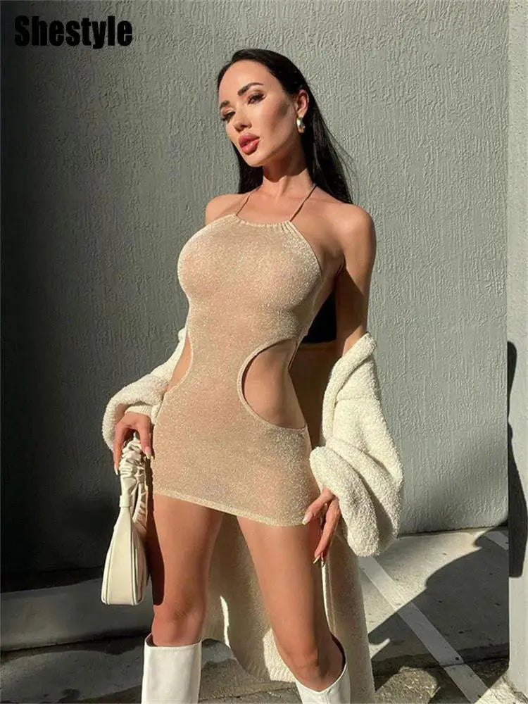 Apricot Halter Sheath Dress for Elegant Nights Out