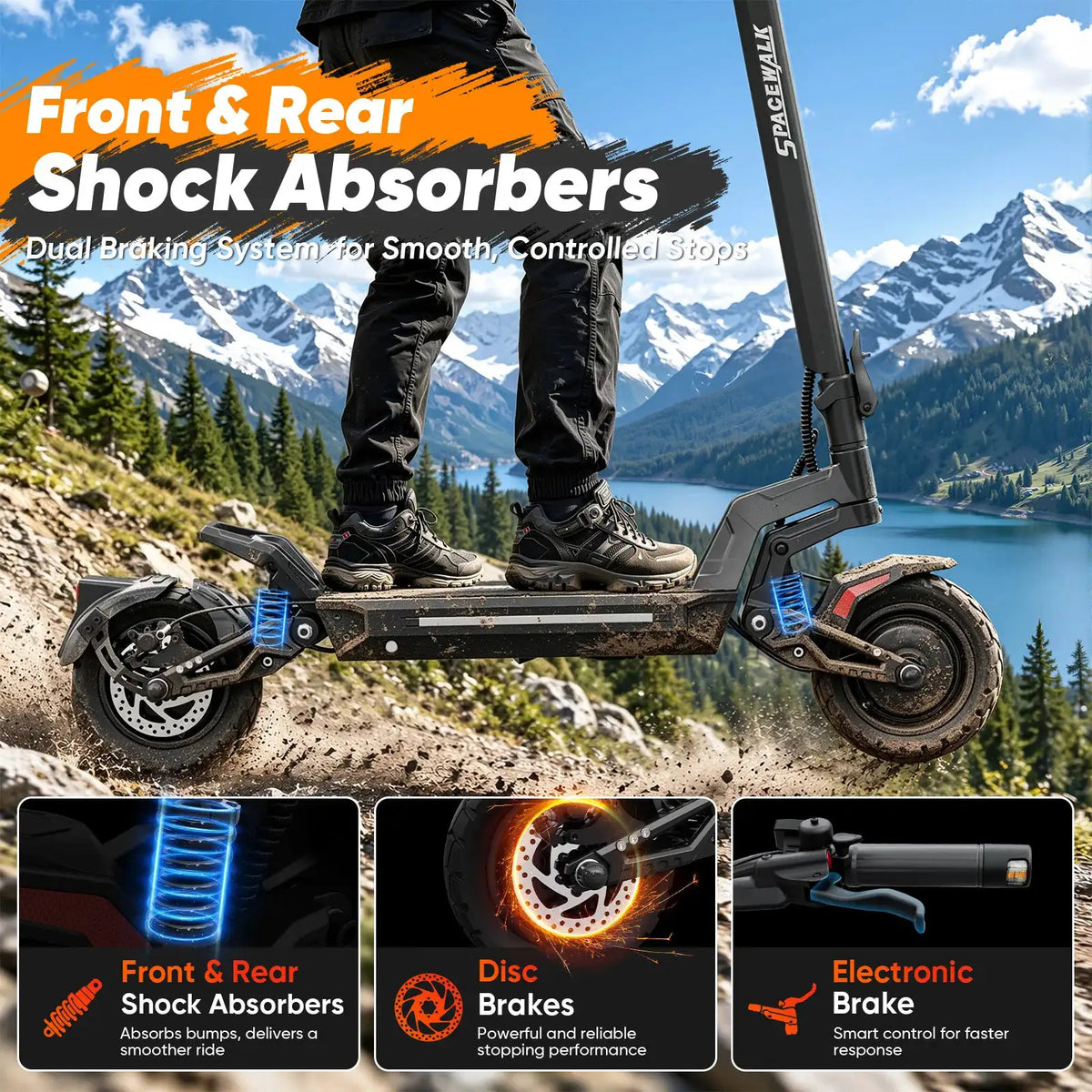 Spacewalk 3200W Peak Dual Motor Electric Scooter for Adults, 52V 22.5Ah Battery 43.5MPH Max Speed 60-80 Miles Long Range, 10" Off Road Tires, NFC Unlock & Smart APP, Foldable Commuting E Scooter 330LBS Load
