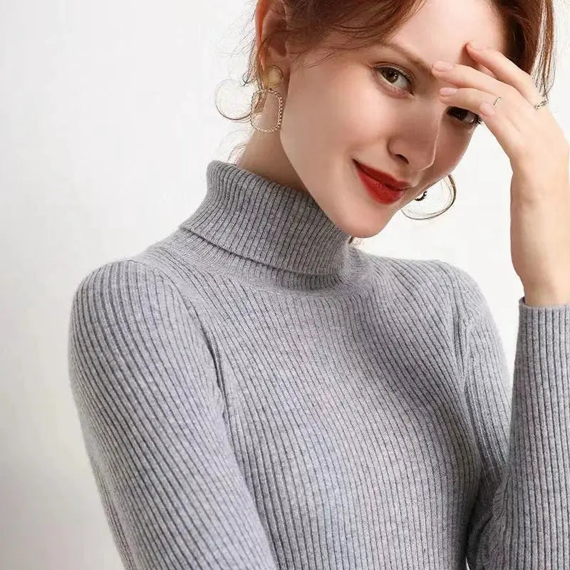 Women Turtleneck Sweater Autumn Winter Slim Pullover Jumper