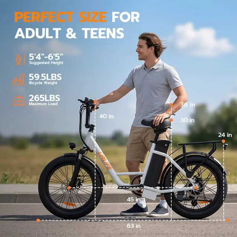 F66 Low-Speed Electric Bicycle, 15.53MPH E-Bike, 500W Peak Motor, 48V13Ah Battery, 20-Inch Fat Tire, Color LCD Display for Urban & Outdoor Riding