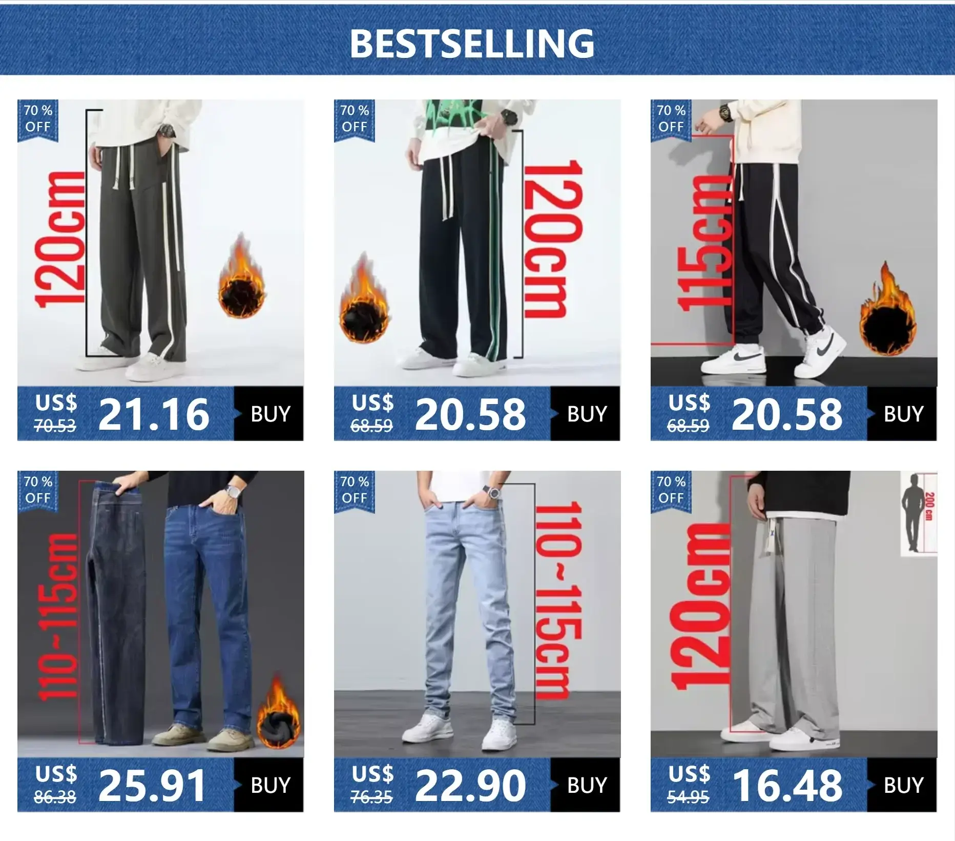 Tall Men Denim Jeans Fleece Lined Warm Winter Stretch