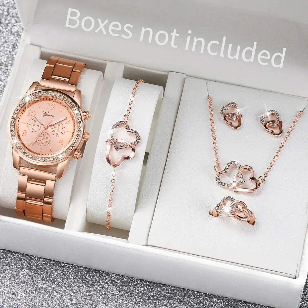 Six Piece Set Ladies Watch Fashion Rhinestone Jewelry Set