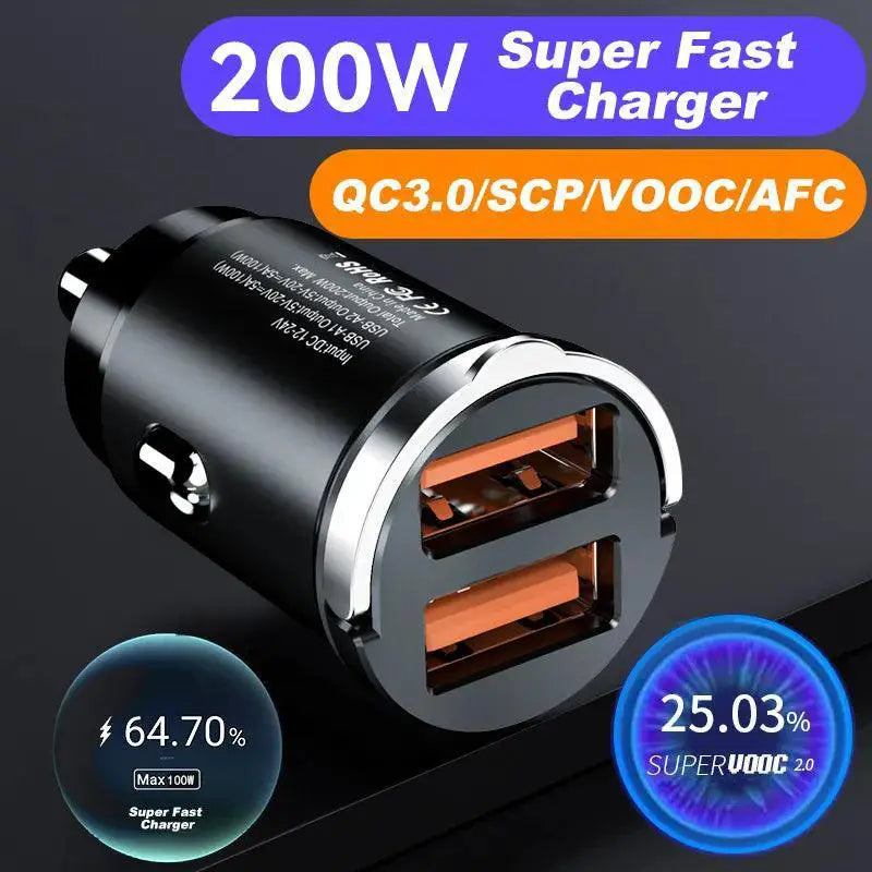 200W Mini Fast Car Charger For iPhone Samsung Huawei