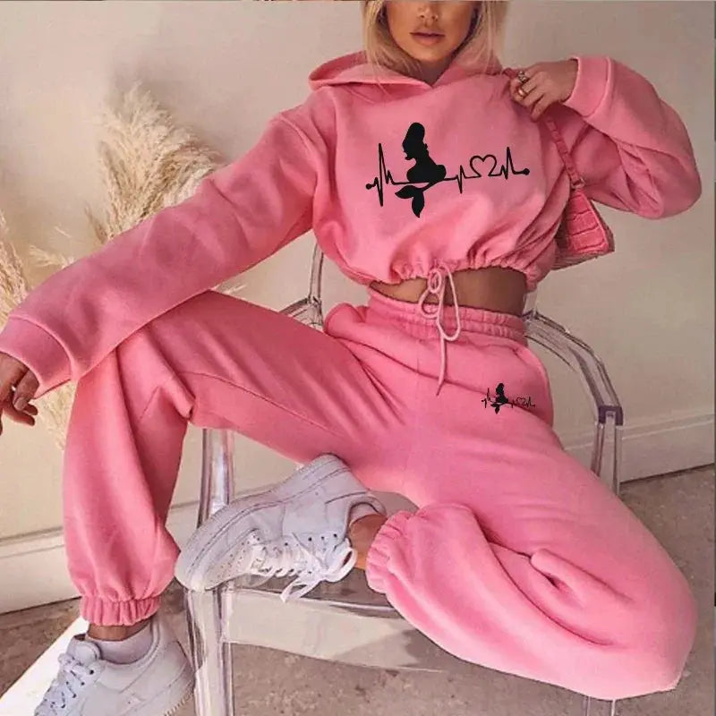 Women 2 Piece Drawstring Tracksuit Set Hoodie Joggers 2024