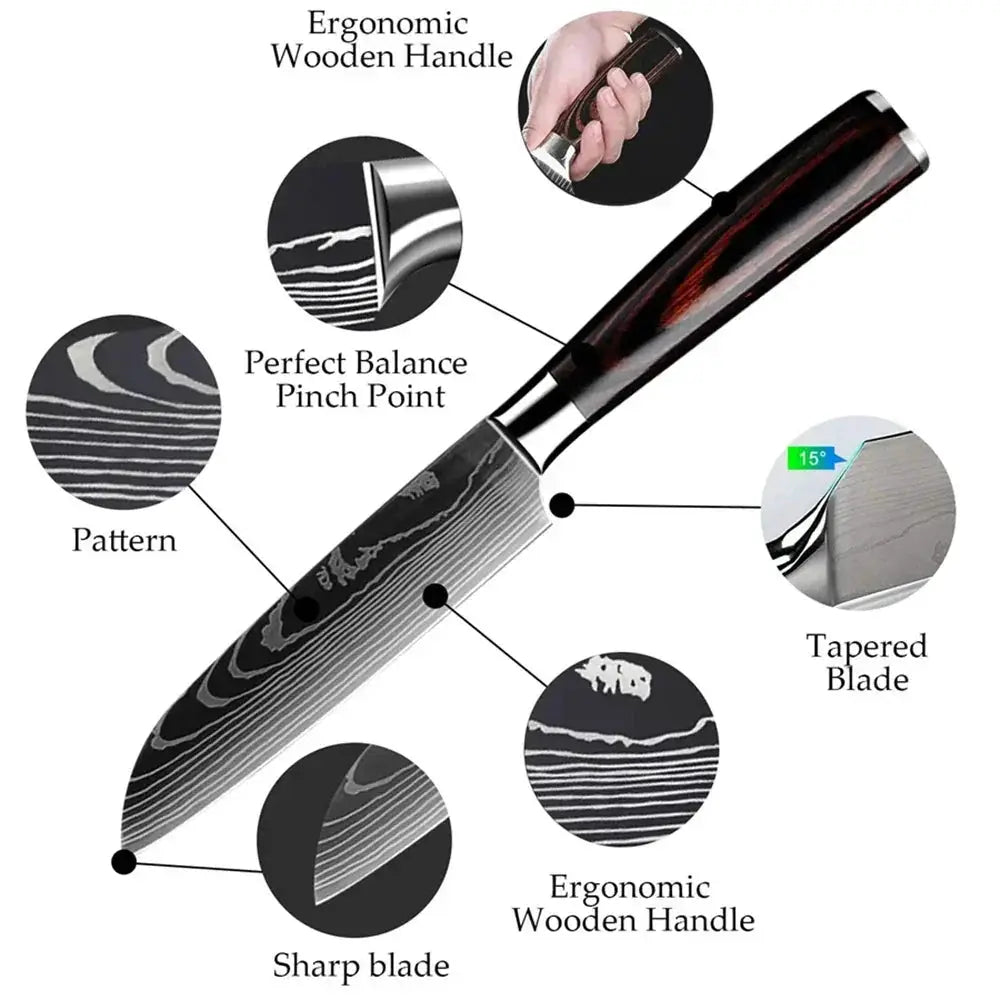 Premium Japanese Santoku Knife With Laser Damascus Design - OurLum.com
