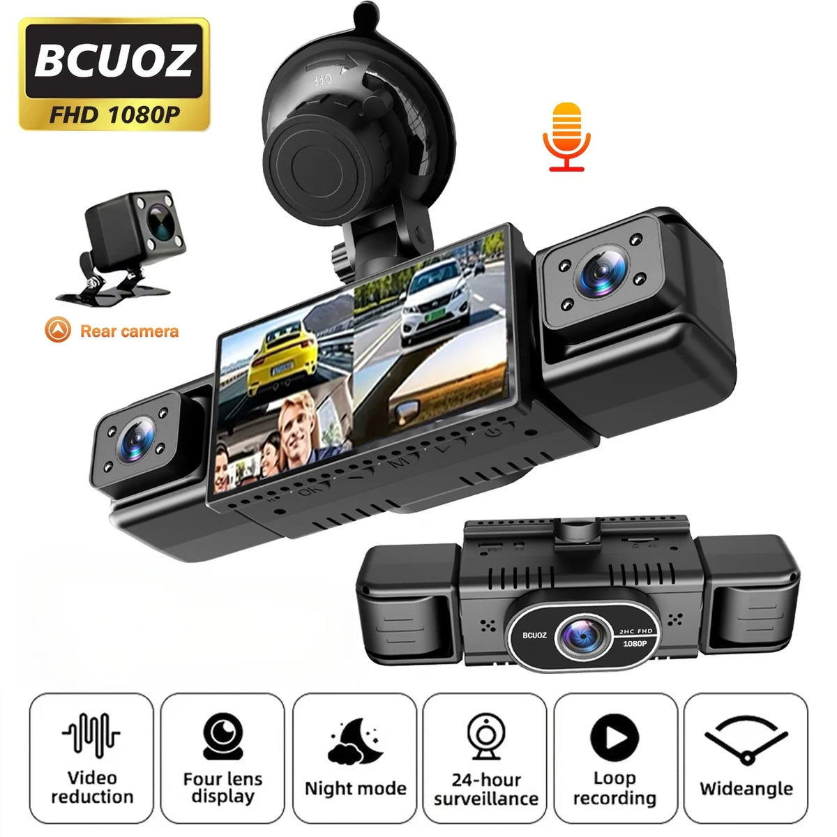 BCUOZ ° Dashcam with Super Night Vision - Front Rear Left — product view 2