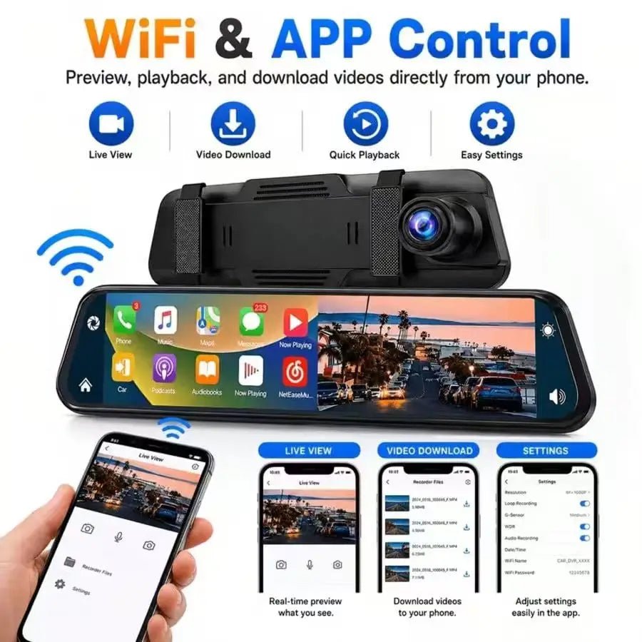 Ultrawide '' Rear View Mirror Camera with Carplay & Android — product view 5