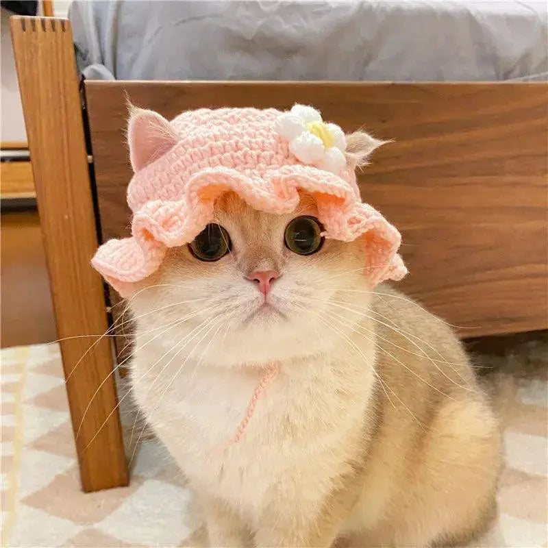 Knitted Party Hats for Cats and Dogs Elastic Photo Props