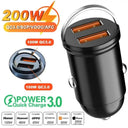Mini 200W PD QC USB C Car Charger For iPhone Samsung Xiaomi Charge On The Go