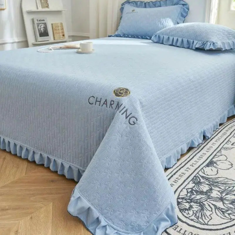 Luxurious Premium Knitted Cotton Ruffle Bedspread Set