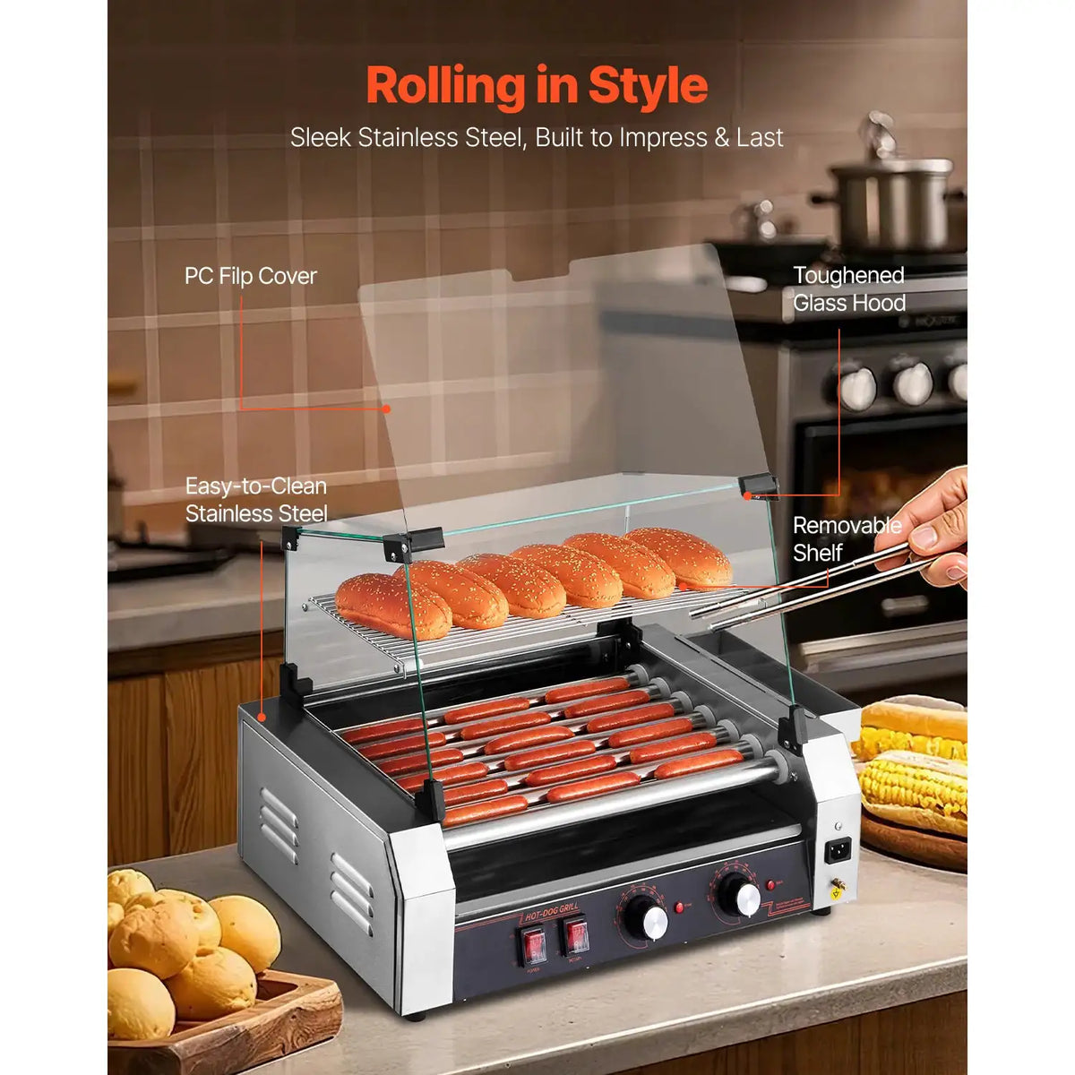 SucceBuy Rollers Hot Dog Roller Stainless Steel Sausage Grill — product view 6