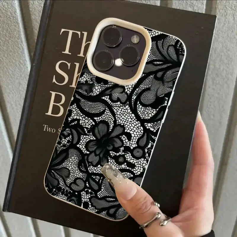 Black Lace Pattern Phone Case For iPhone 17 18 Pro Max 16 15 14 Plus 13 12 11 Pro Max 16E Air X XR XS Max Shockproof Soft Cover
