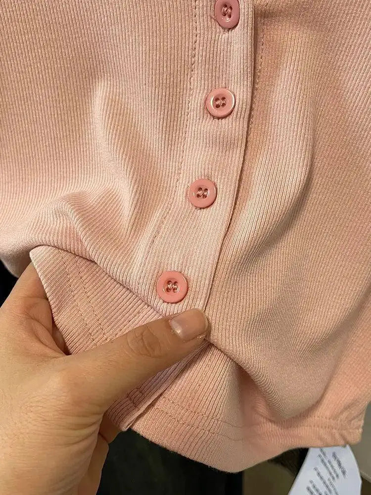 Pink Cropped T Shirt Retro Patchwork Design Korean Fashion