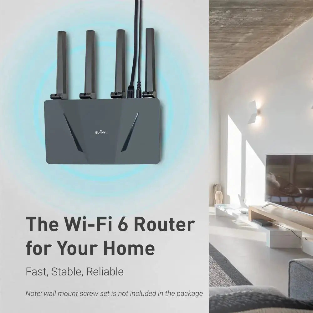 GL.iNet GL-AX1800 (Flint) WiFi 6 Router Home Secure Router -Dual Band Gigabit Wireless Internet Router, 5 x 1G Ethernet Ports, Up to 120 Devices, OpenVpn&WireGuard