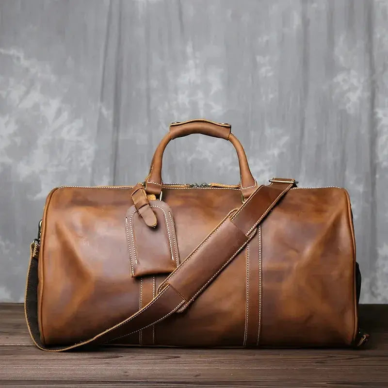 Retro Leather Travel Bag For Men Carry On Large Capacity
