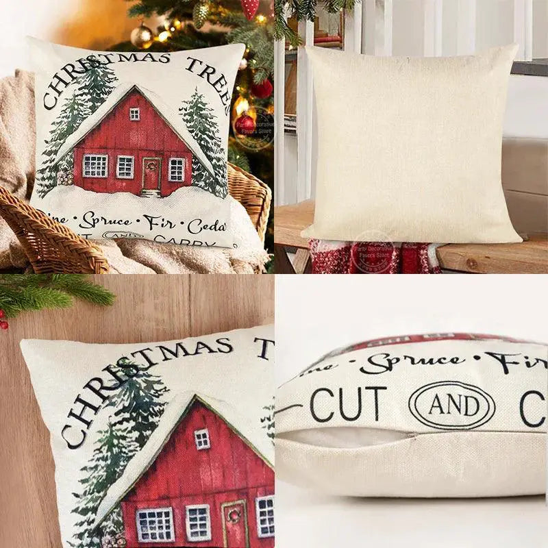 Cozy Christmas Deer Linen Pillow Cover for Winter Decor