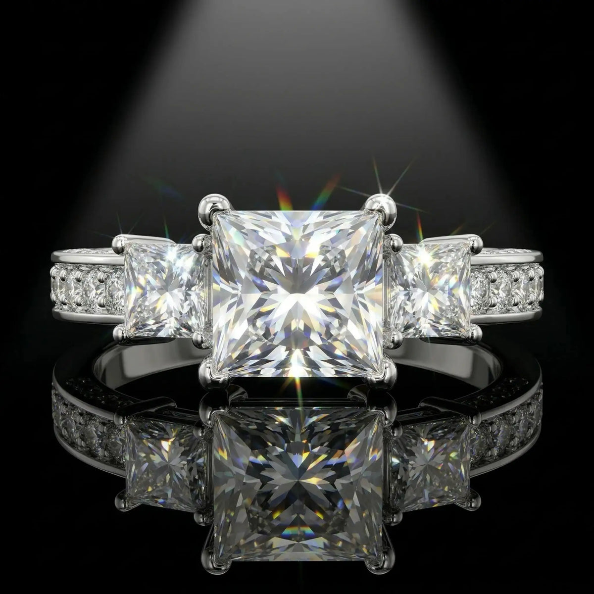 Princess Moissanite Ring in Sterling Silver Three — product view 1