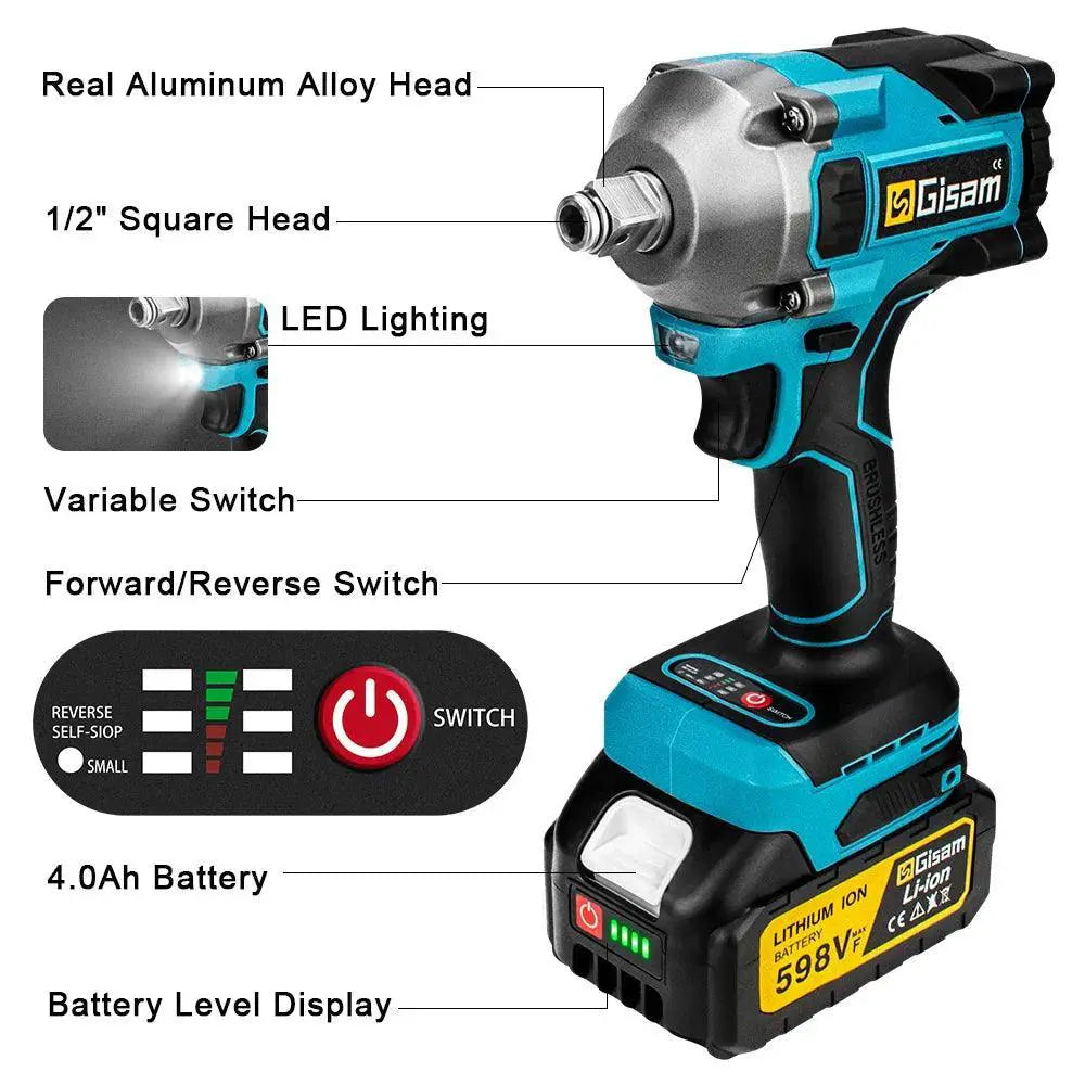 1000N.M Brushless Electric Impact Wrench Cordless Tool - OurLum.com