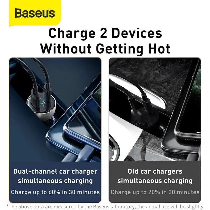 Baseus Dual Port USB C Car Charger High Speed Fast Charging