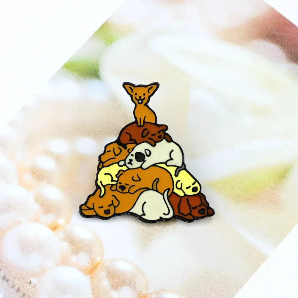 Walking Dogs Cartoon Enamel Pin Labrador Dachshund Bulldog