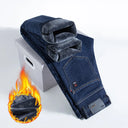 Winter Fleece Thick Jeans Men Business Casual Pants Collection