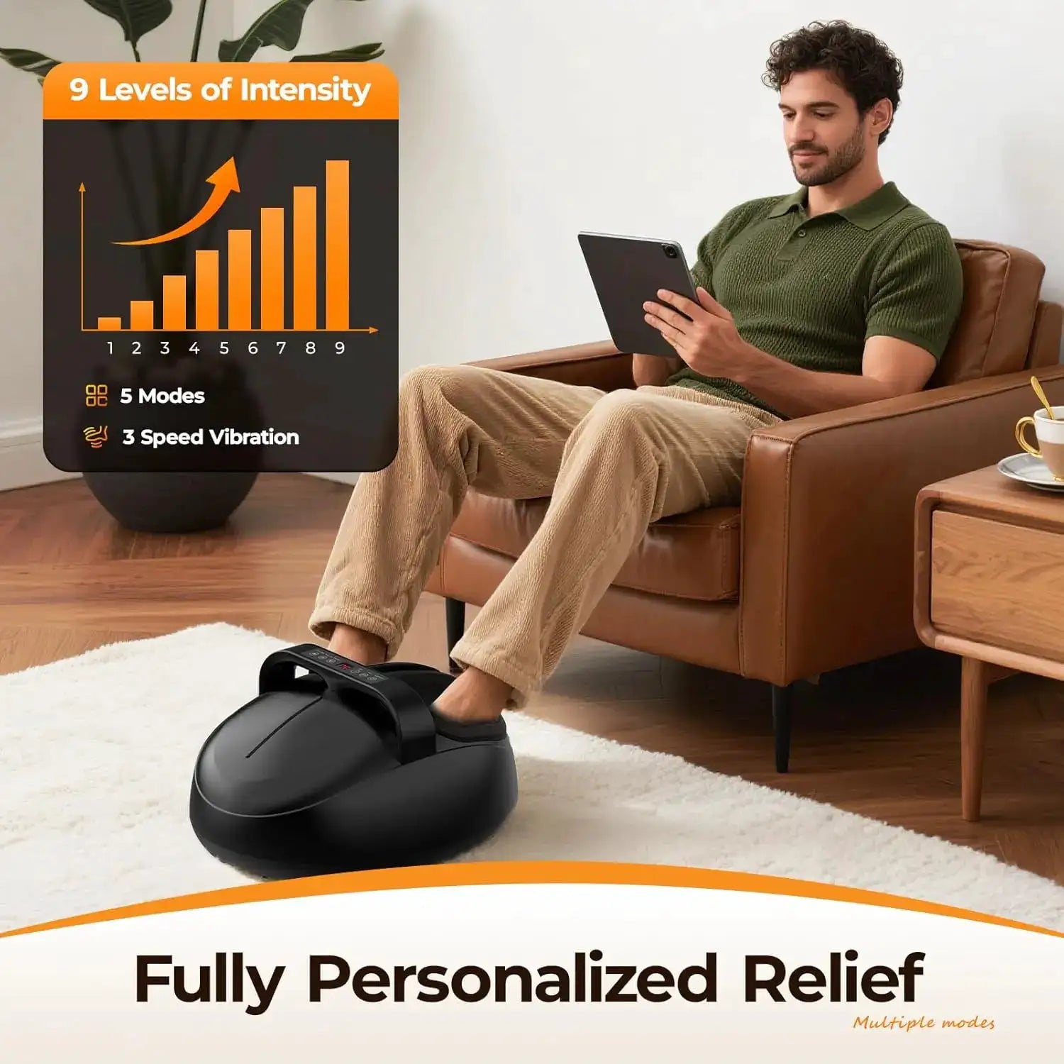 Shiatsu Foot Massager Machine with Deep Kneading Heat Fully Wrapped Air Pressure Tool 9 Levels 5 Massage Modes Fatigue Relief