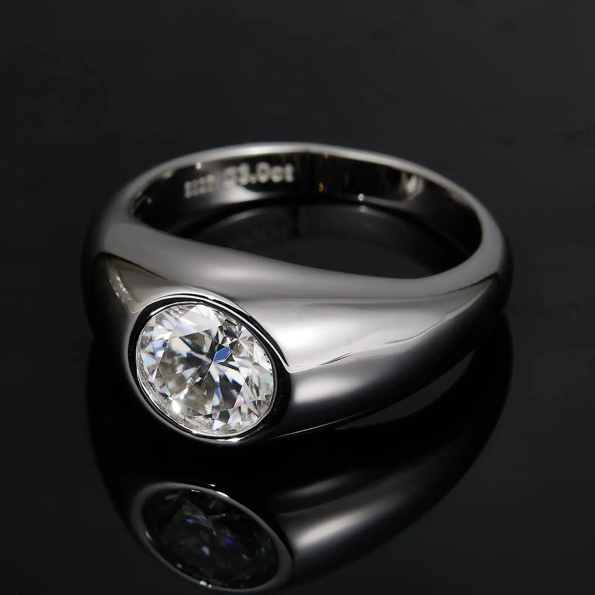 Luxury 3ct Round Moissanite Ring for Men, D Color VVS1 GRA Certified Moissanite Signet Band, S925 Sterling Silver Wedding Gift