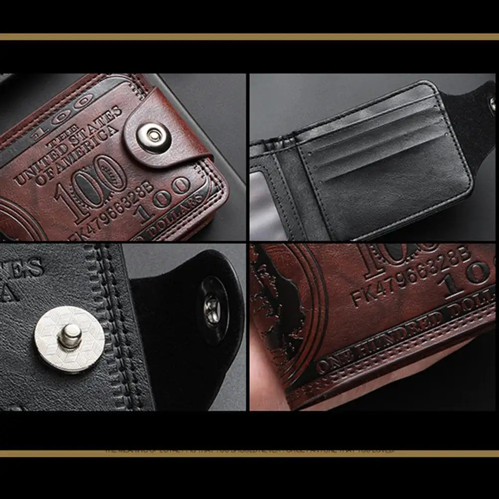 Men's Wallets with 100 US Dollar Pattern Hasp Male Leather Wallet with Zipper Card Holder Coin Pocket Purse Cartera Hombre