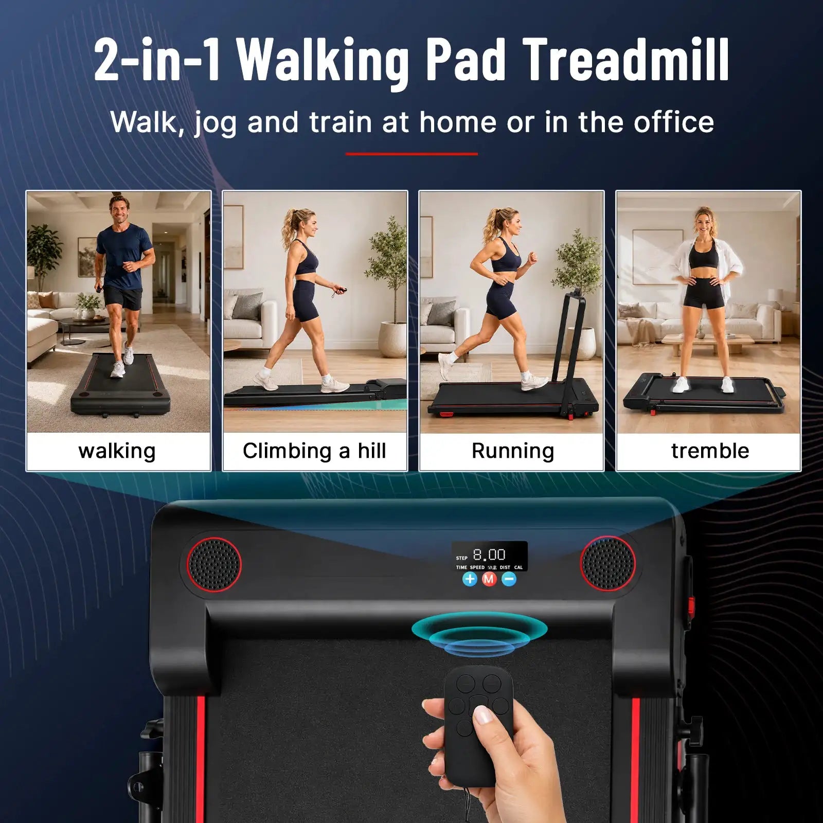 2 IN 1 Under Desk Walking Pad With Vibration Function Foldable Mini Treadmill Home Slim Trotadora