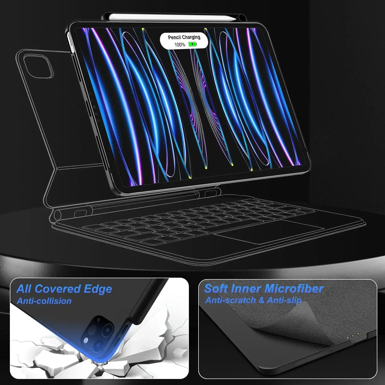 Magnetic Case for iPad Pro 11 13 M4 Air 6 Pencil Holder