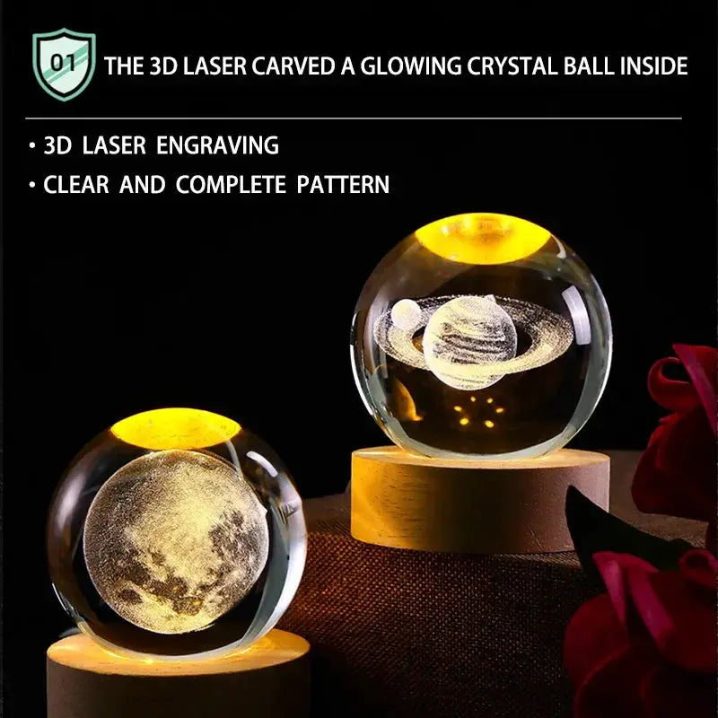 Luminous Crystal Ball LED Night Light Saturn Table Lamp USB