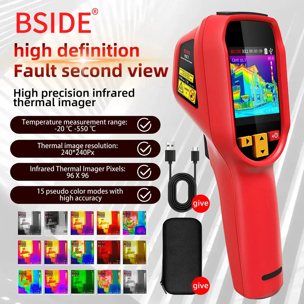 BSIDE Thermal Imager Camera HX1 Laser Thermographic HD Display For Circuit PCB Repair Pipeline Detection Medical Laser position