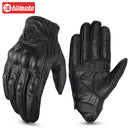 Vintage Black Leather Motorcycle Gloves for Men Biker Racing