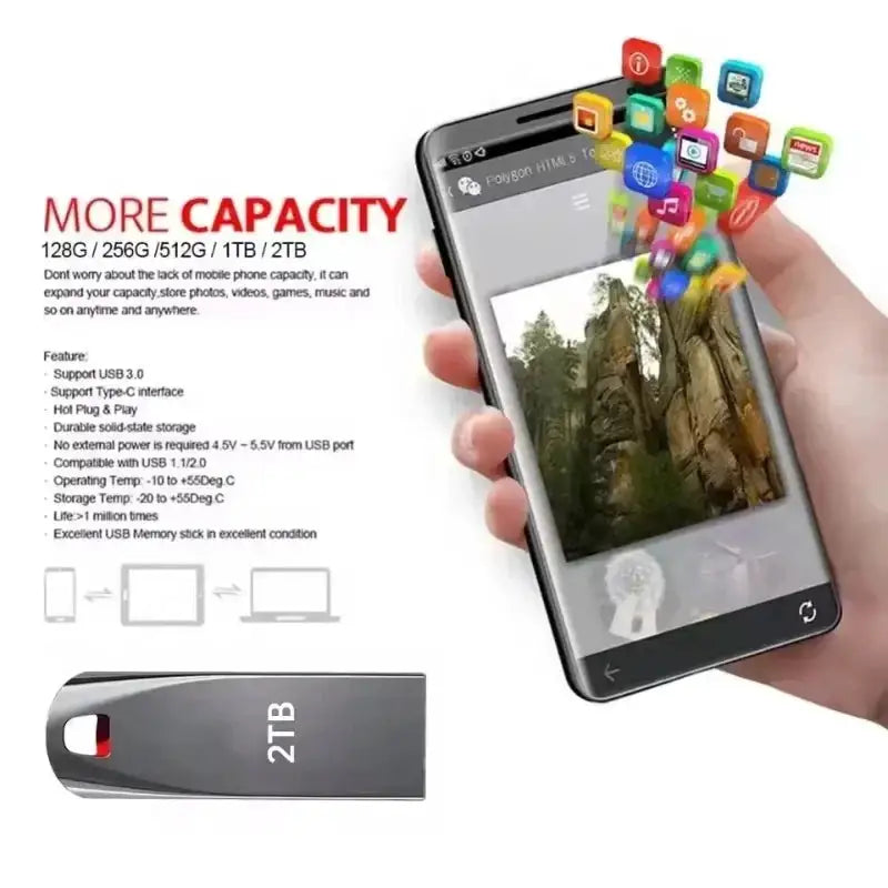 High Speed USB 3.0 Pen Drive Portable SSD U Disk Flash Drive 2TB 1TB 512G Fast Data Transfer Memory Stick Network Card