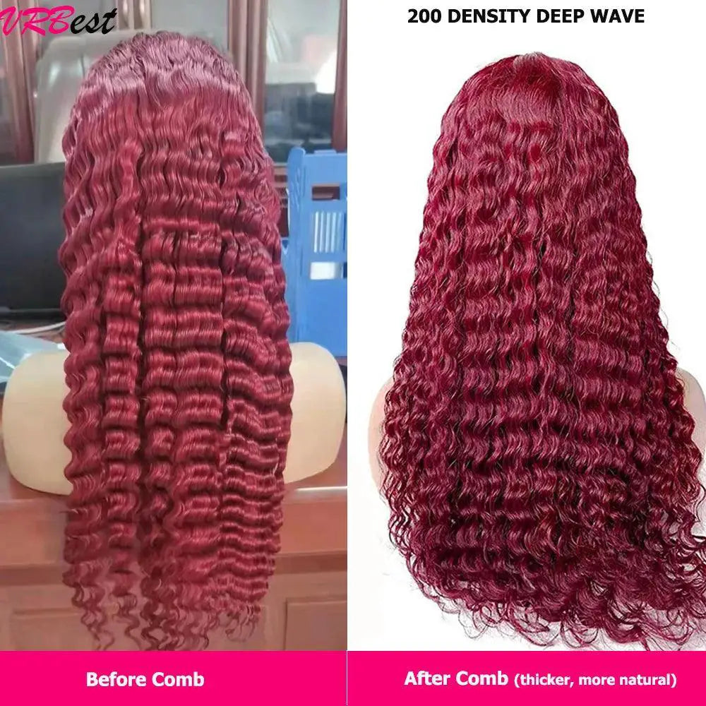 Burgundy 99J Deep Wave Lace Front Wig Glamorous Look