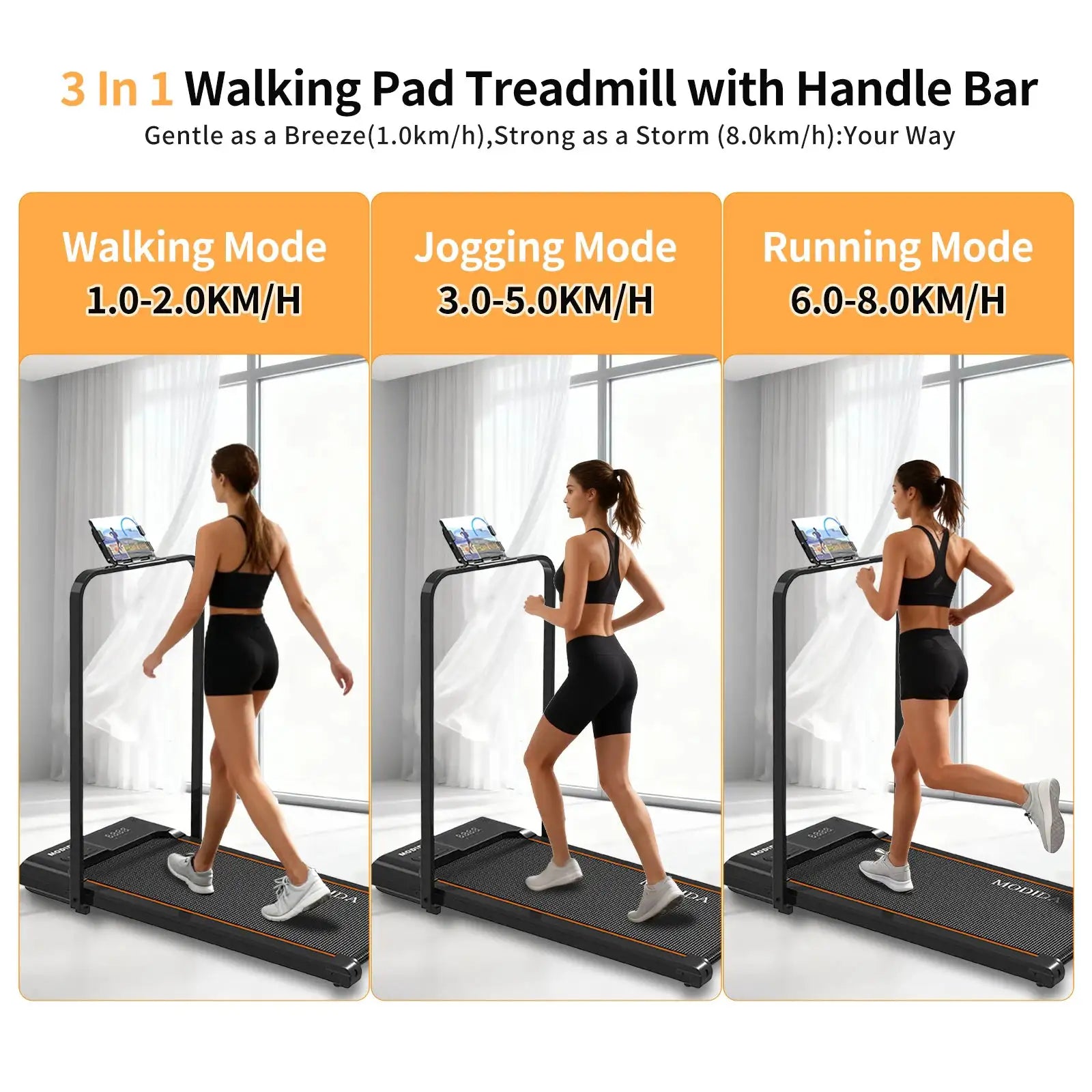 Walking Pad Treadmill with Foldable Handrail, 3.5HP Quiet Motor, 12-Speed LED Display, 300LB Capacity, Portable Under Desk Treadmill for Home Office Apartment Small Spaces