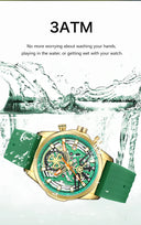 Chronograph Watch for Men Waterproof Yellow Silicone Strap Luminous Hands