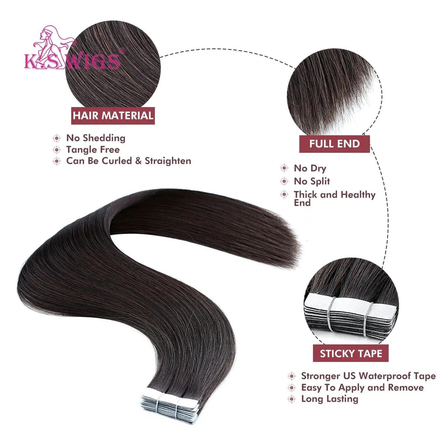 KS Wigs Remy Tape In Human Hair Extensions 16 To 24 Inch