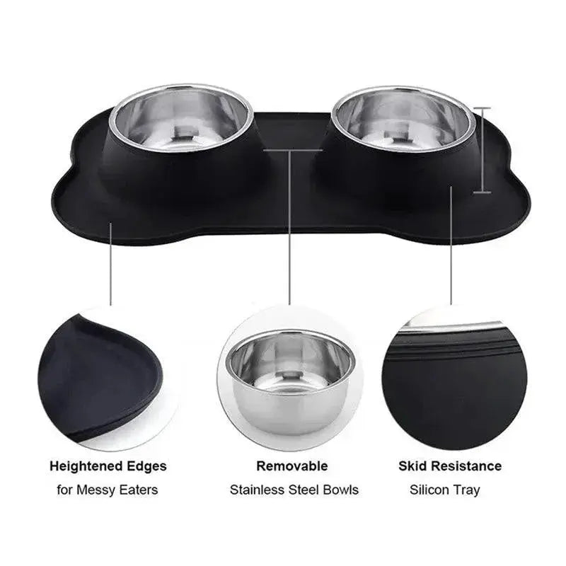 Antislip Double Dog Bowl Set For Food And Water Feeding