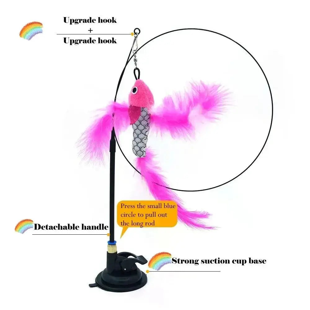 Interactive Feather Cat Wand Toy With Suction Cup Base