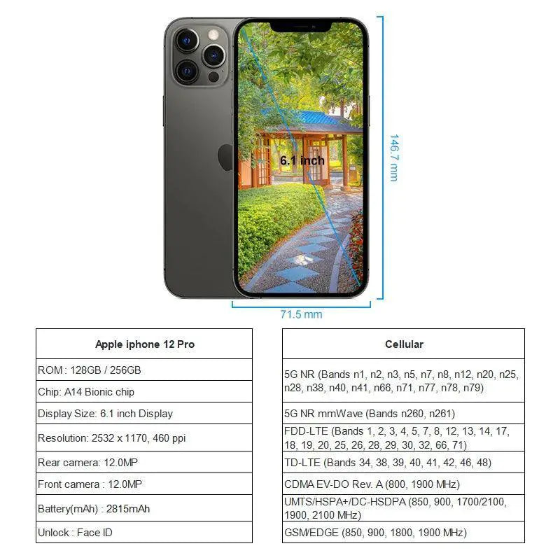 Apple iPhone 12 Pro Unlocked 5G Smartphone A14 Bionic Chip