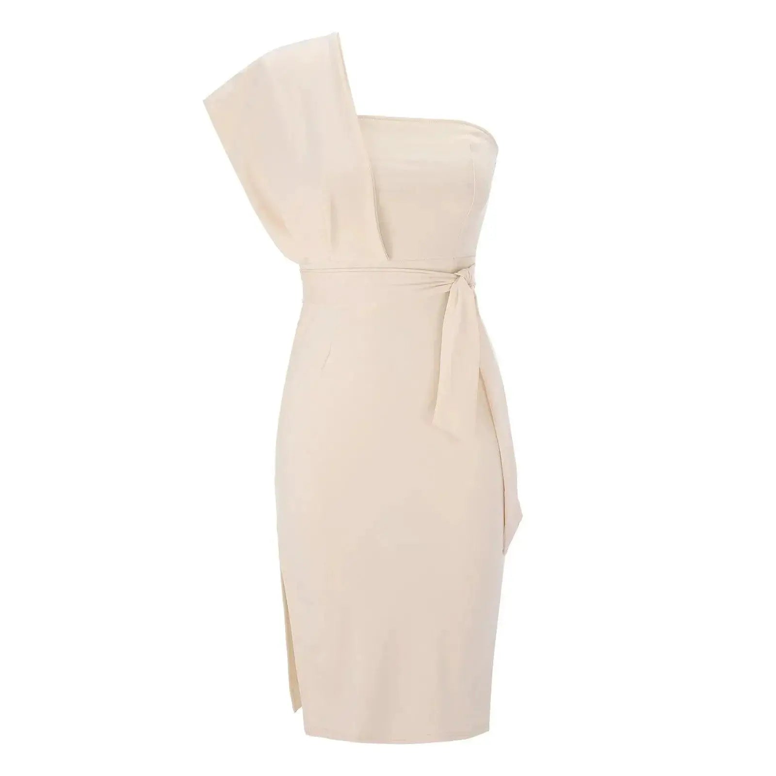 Elegant One Shoulder Ruffle Midi Dress Glam Statement Style