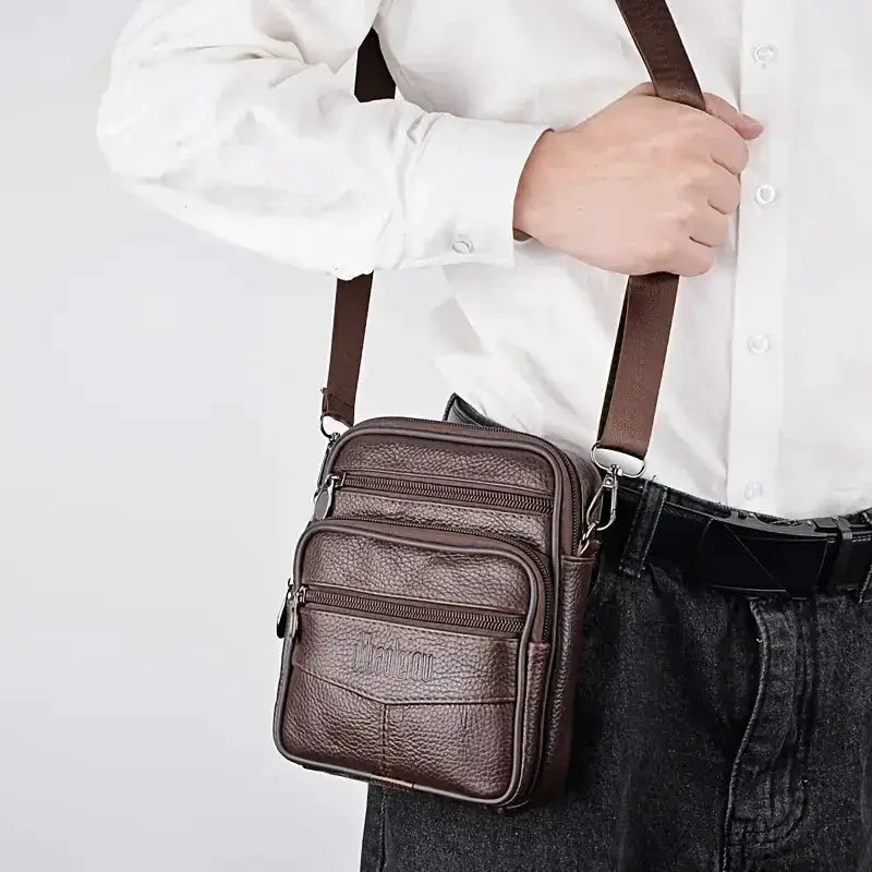 Mens Genuine Leather Crossbody Bag For Men Vertical Trendy