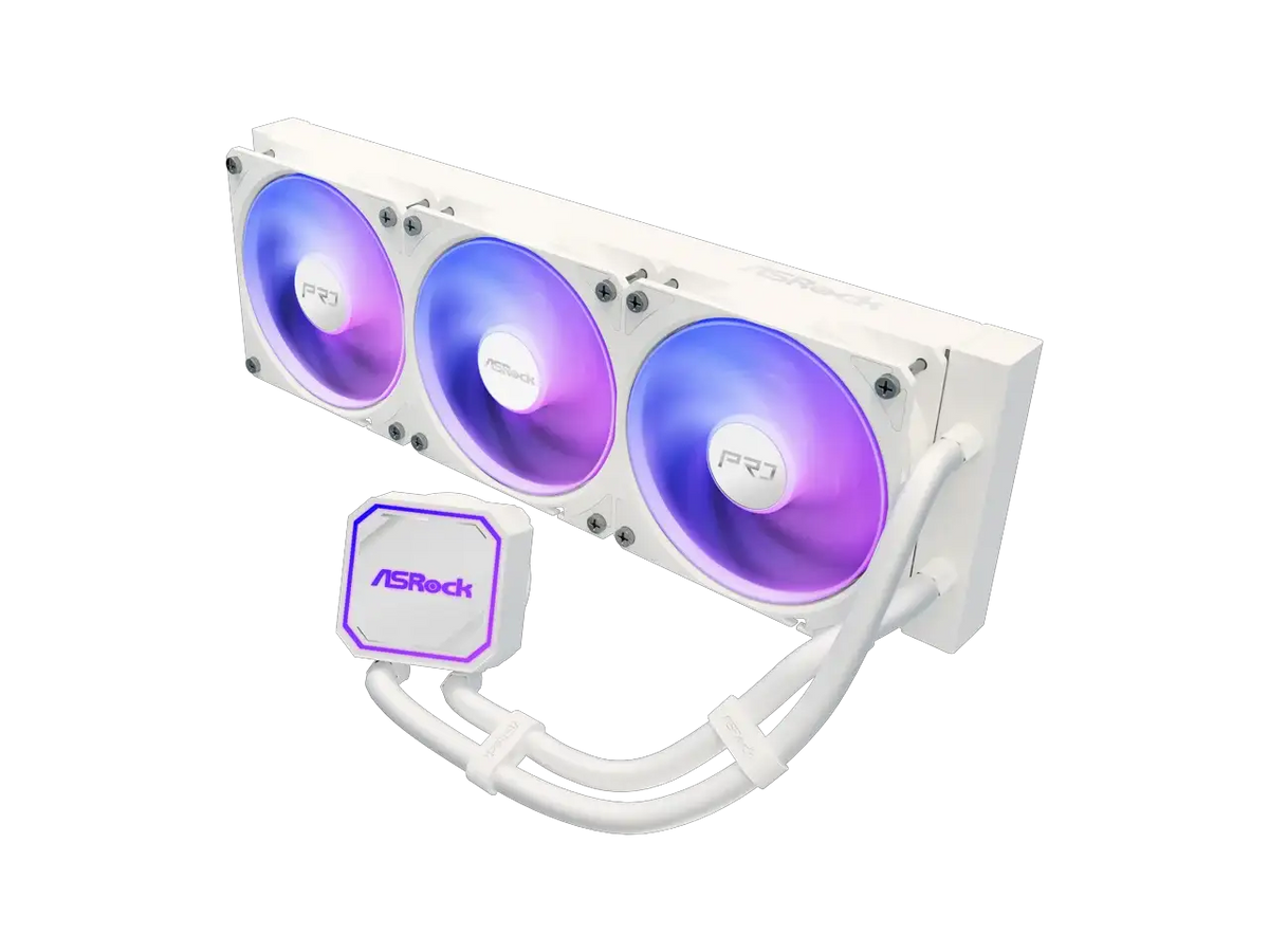 ASRock SL-1000GW Gold 1000W Full Modular Power Supply ASRock AIO PRO White 360 ARGB 27mm radiator, ARGB waterblock, ARGB Hub-lighting fan, white version