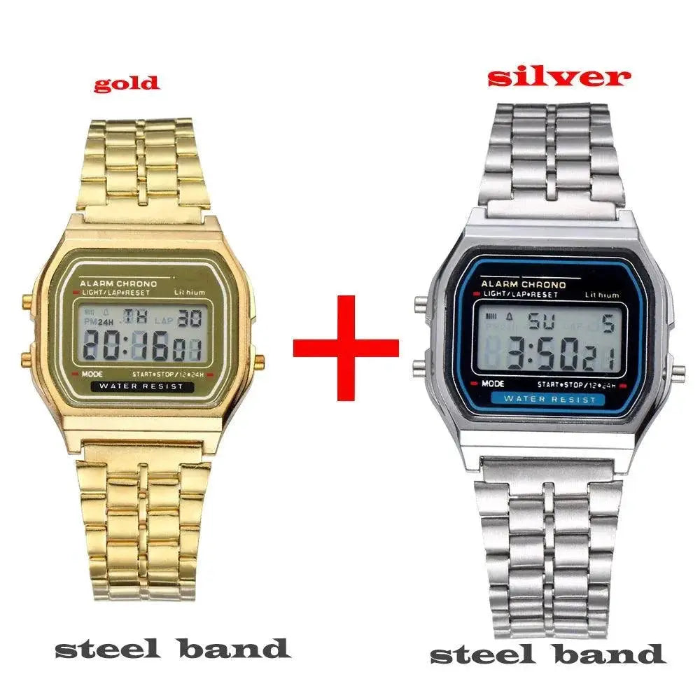 Gold Stainless Steel LED Mens Watch Modern Stylish Timepiece