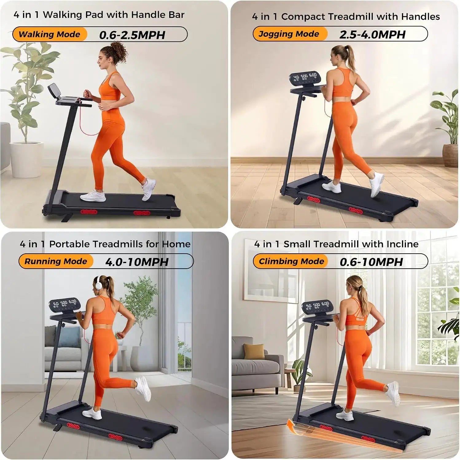 2026 Upgraded 3.5HP Compact Walking Pad Treadmill with Handle Bar & Adjustable Incline, Speed 0.6–10.0 MPH, Max 400-LB Weight Capacity for Home
