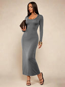 Solid Long Sleeve Bodycon Dress